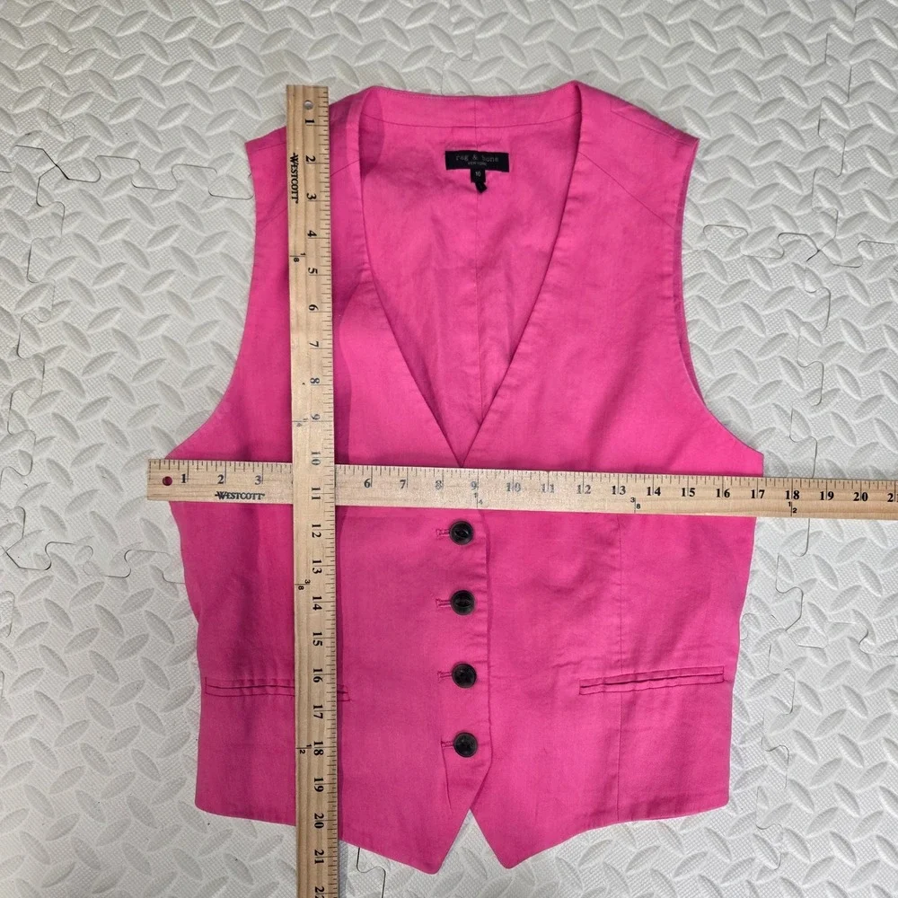 Rag & Bone Priya Linen Blend Vest Hot Pink Women Size 10 V-Neck Waistcoat - Picture 7 of 10